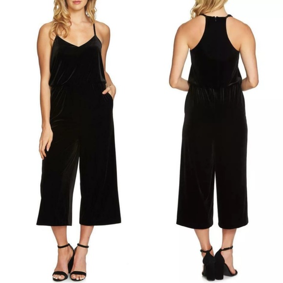1. State Pants - 1.STATE Black Velvet Wide Leg Crop Jumpsuit M
